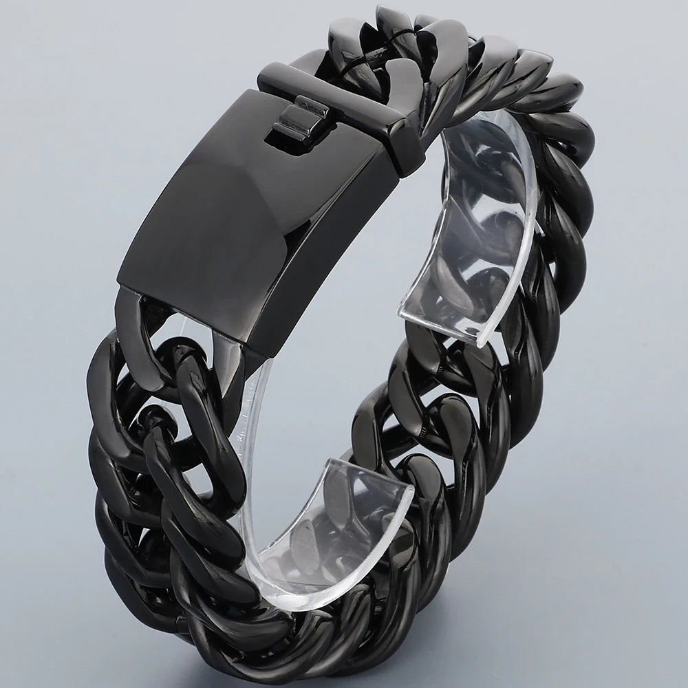 Cool 17MM Width Curb Cuban Link Chain Bracelet for Man Polished Stainless Steel Men's Bracelets Punk Rock Jewelry