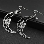 Gothic Skull Steel Earrings Crescent Moon Skeleton