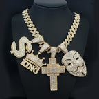 Men Women Hip Hop Big Dollar Sign Cross Pendant With 15mm Rhombus Cuban Chain Iced Out Bling Necklaces Fashion Charm Jewelry