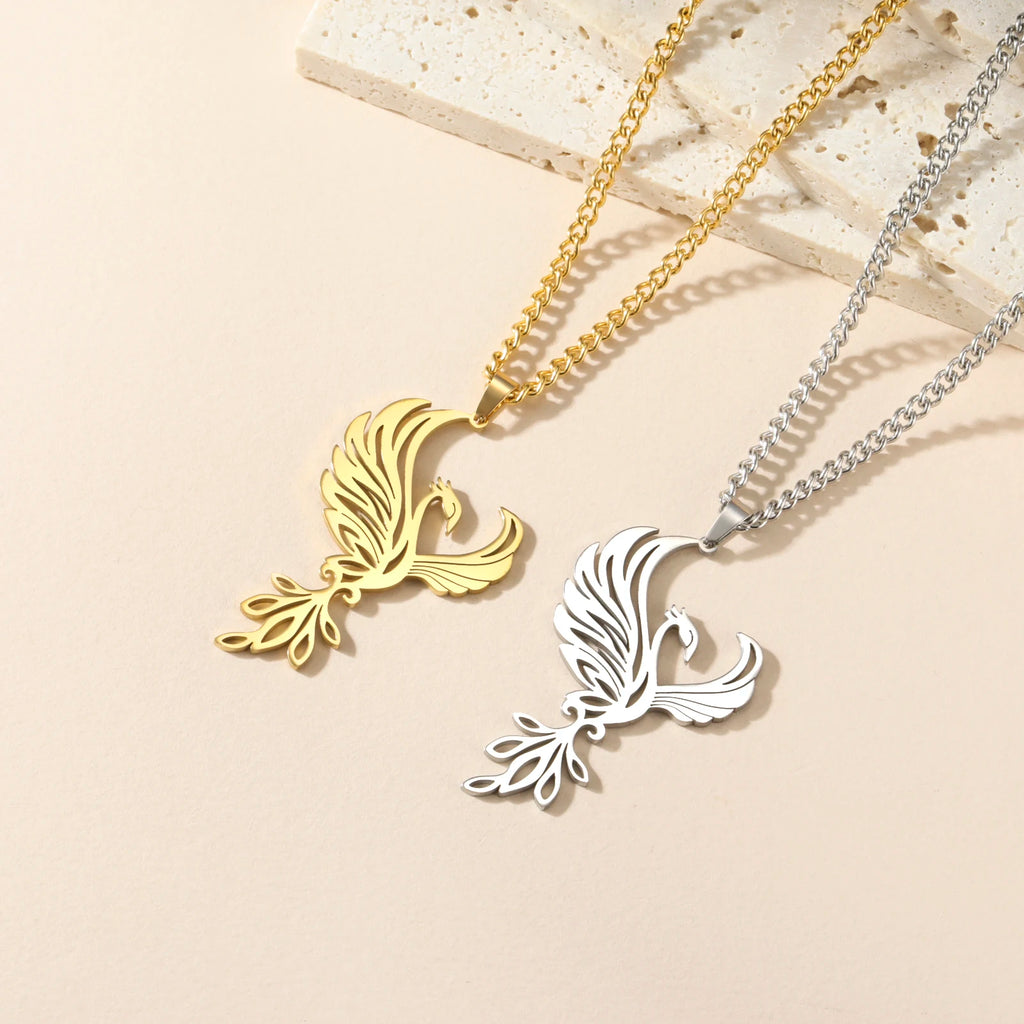 Phoenix Necklace Gift for Woman Men Couple Kid Child Reborn God Bird Supernatural Amulet Pendant Stainless Steel Chain