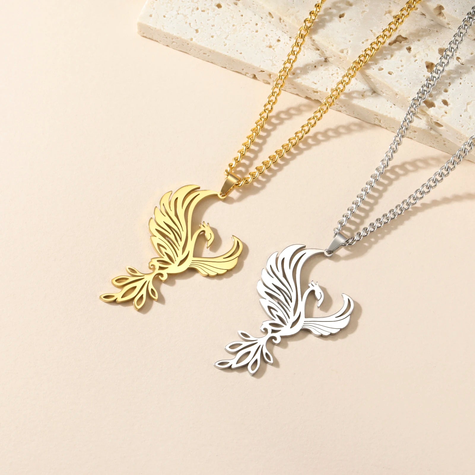 Phoenix Necklace Gift for Woman Men Couple Kid Child Reborn God Bird Supernatural Amulet Pendant Stainless Steel Chain