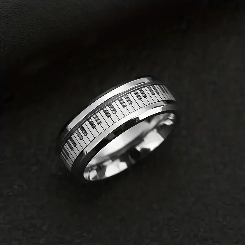 Music Enthusiasts, Musicians' Gifts, Exquisite Jewelry Fashionable Men's Stainless Steel Piano Rings, Fashionable Wedding Rings