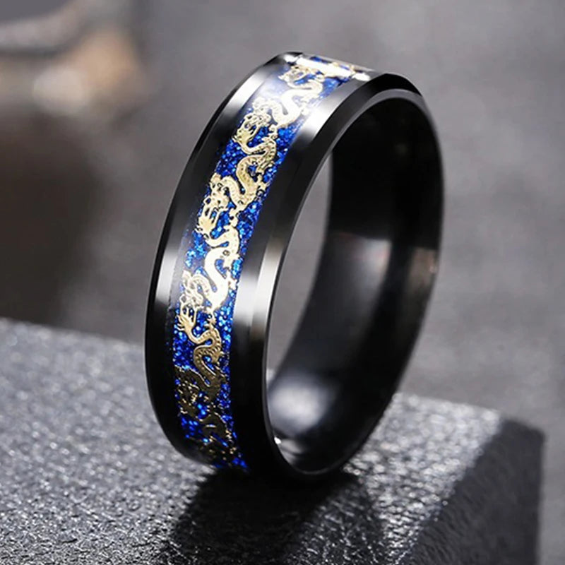 Luxury Stainless Steel Dragon Ring for Men And Women Blue Black Snake Design Fashion Jewelry for Pride Party Halloween Gifts