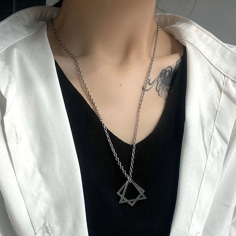 Geometric Statement Pendant Necklace Silver