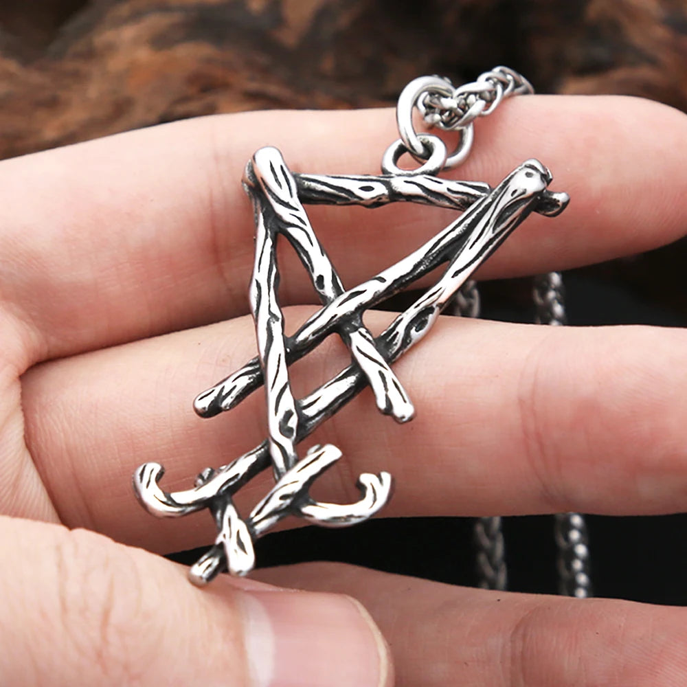 Classic Vintage Seal of Lucifer Satanic Pendant Stainless Steel Black Simple Pentagram Group Necklace For Men Biker