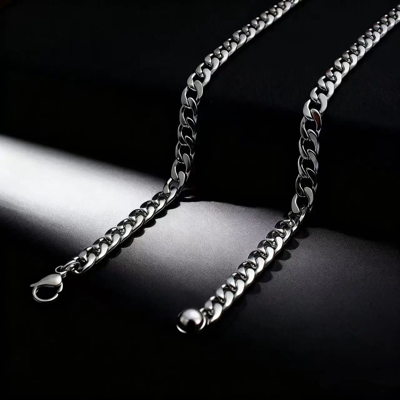 HNSP 316L Stainless Steel Curb Cuban Flat Link Chain Waterproof Necklace For Men Jewelry Minimalist Punk Style Accessories