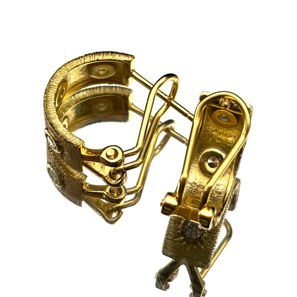 Two-Tone Earrings Vintage Small Sterling Zircons