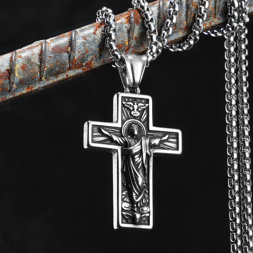 Cross Jesus Pendant Necklace — Stainless Steel
