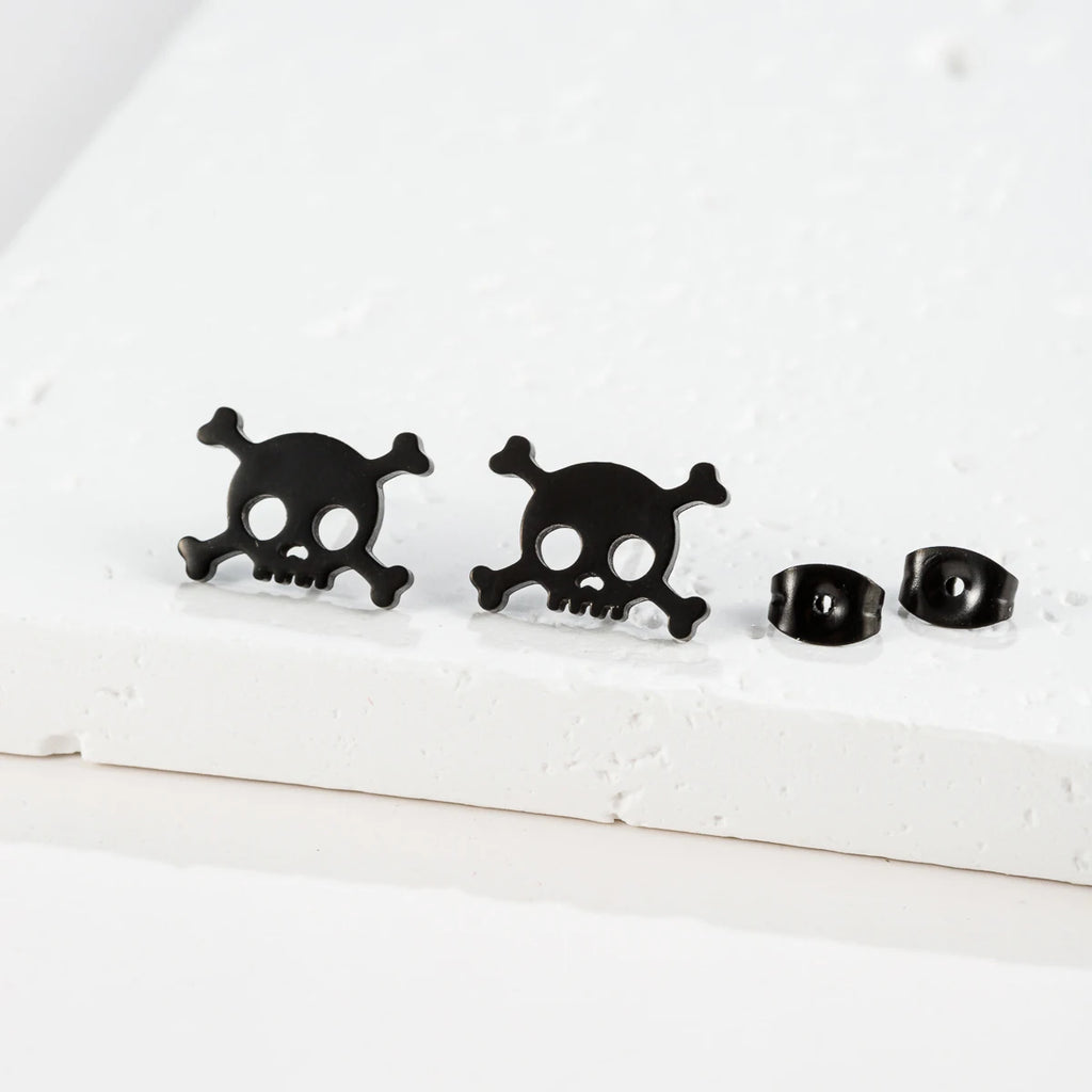 Hollow Mini Skull Stud Earrings for Men — Stainless Steel