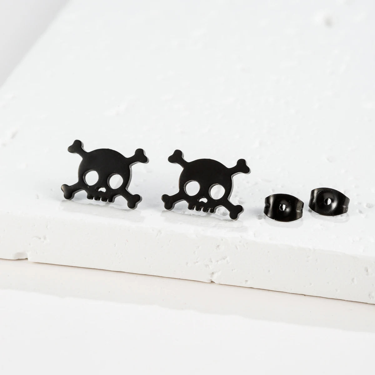 Hollow Mini Skull Stud Earrings for Men — Stainless Steel