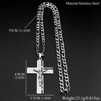 Jesus Cross Crucifix Pendant Necklace for Men Stainless Steel Gold Color Christian Spanish Lord's Prayer Figaro Chain