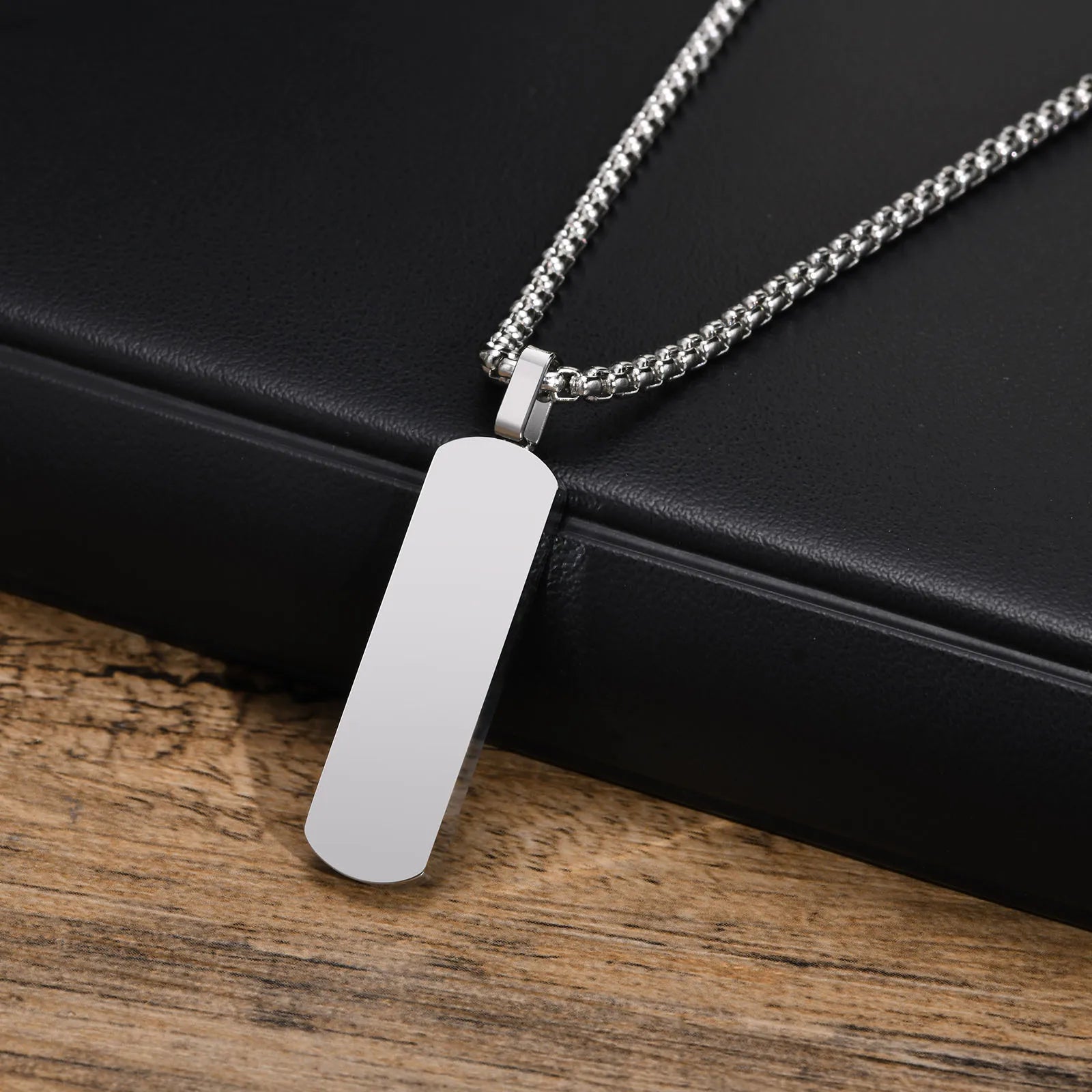 Vnox Mens Silver Color Bar Necklaces, Geometric Stainless Steel Pendant with Box Chain, Minimalst Metal Jewelry Gift