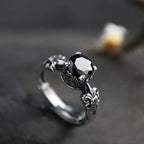 Black agate open ring for men and women, fashionable and trendy, retro style ring ring