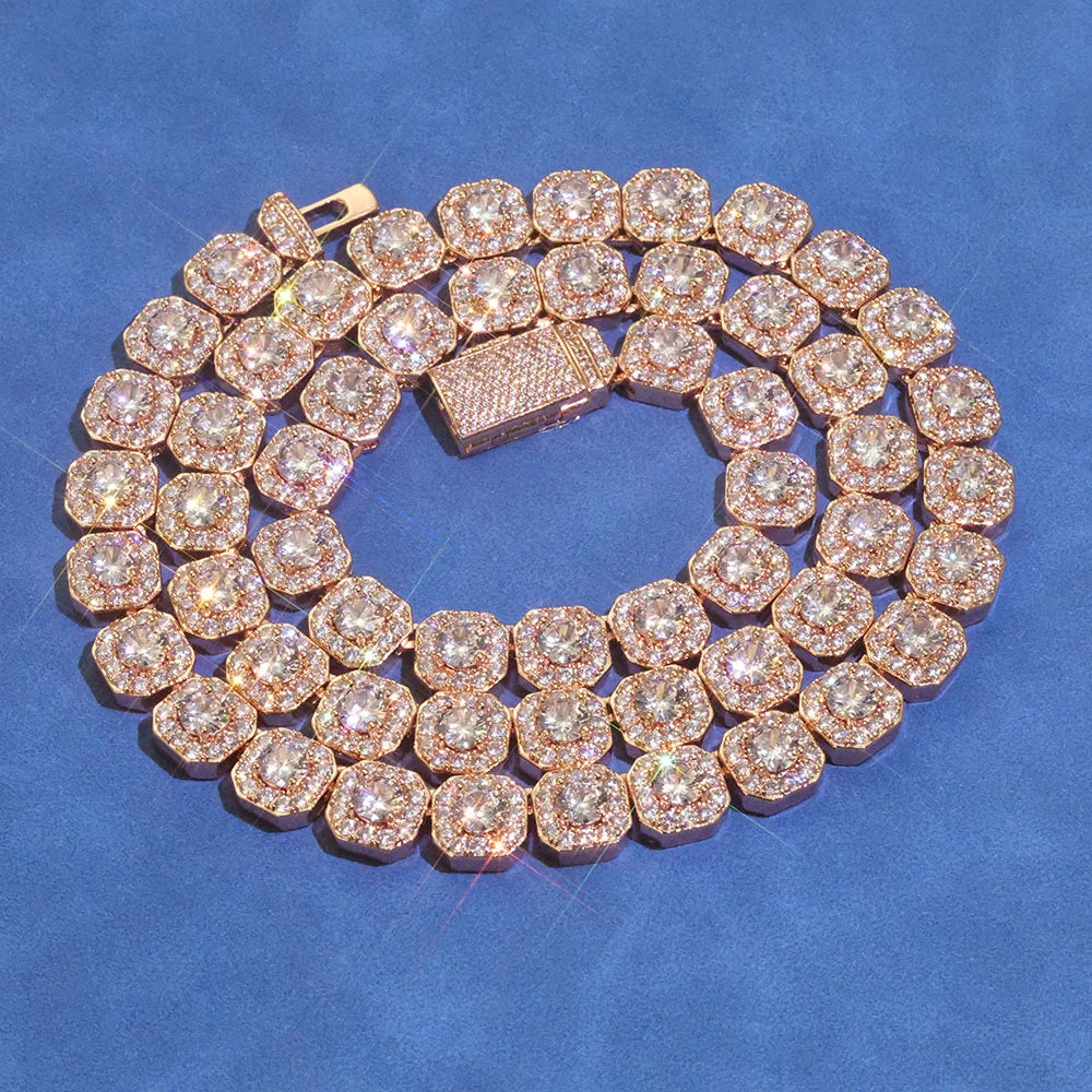 Rose Gold Tennis Chain Necklace 10/12MM Cluster