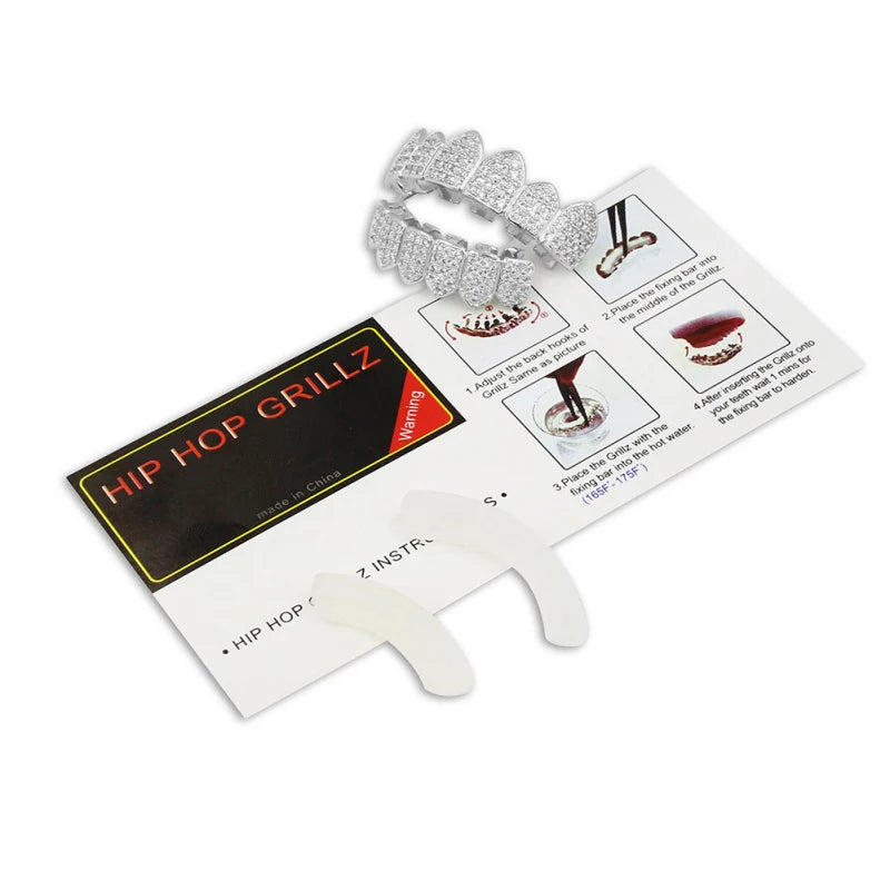 New Grillz Teeth Men Grills Your Teeth Top Bottom Set Brass Dental Grills Molding Bars Unisex Hip-Hop Rapper Costume