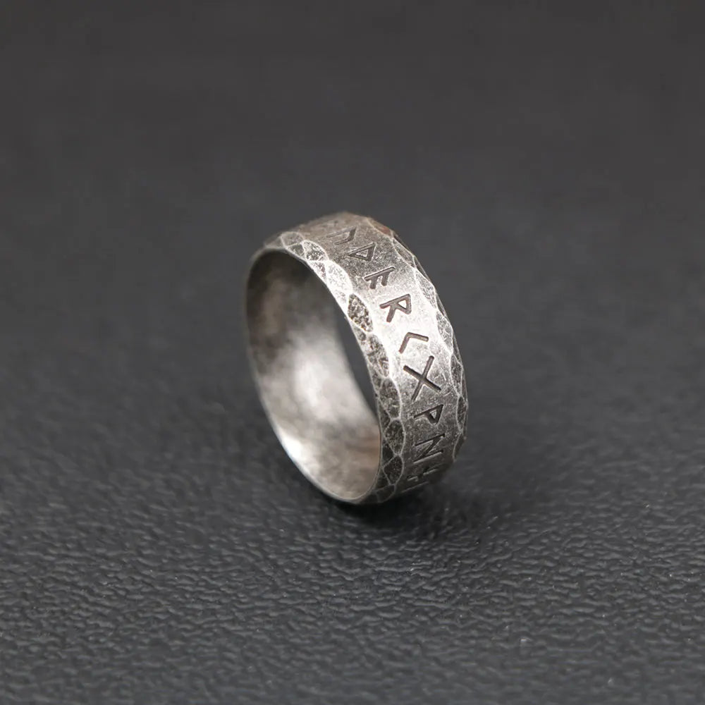 1Pcs Cross-Border Stainless Steel Rune Ring, Retro Men's Nordic Viking Text Ring
