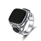 Silver Jewelry Ring Natural 14*16mm Big Black Agate Stone Vintage Ring For Women Party Gifts