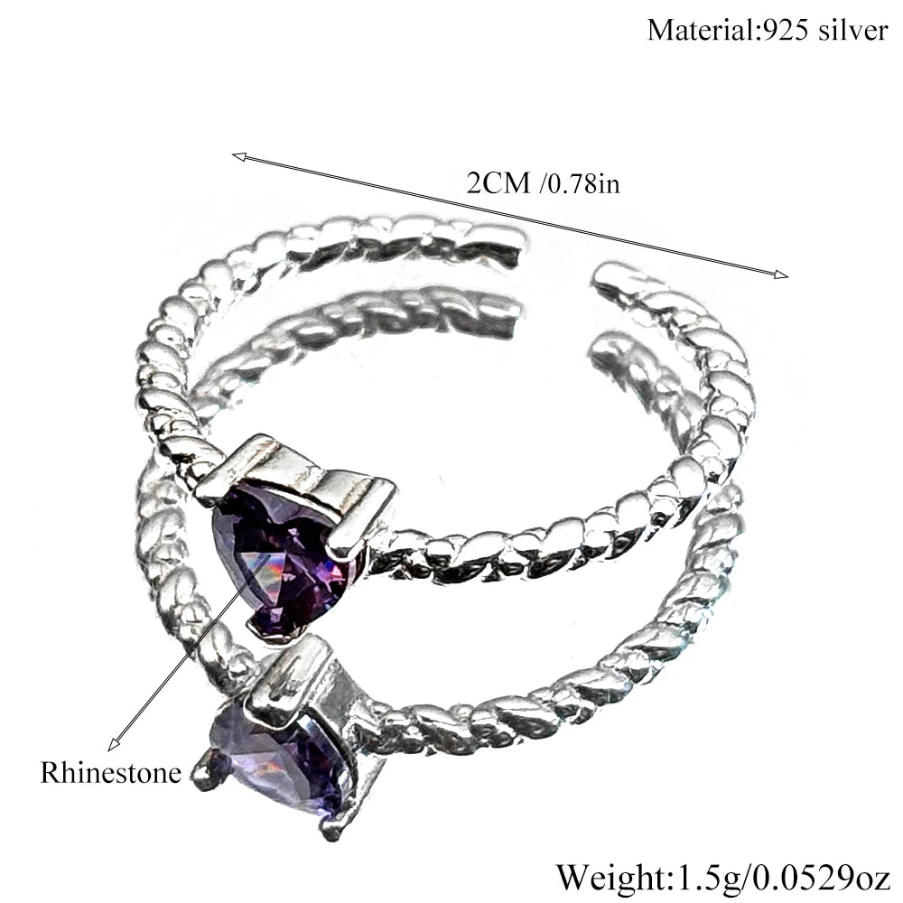 Heart Silver Ring Sterling Inlaid Shiny Purple