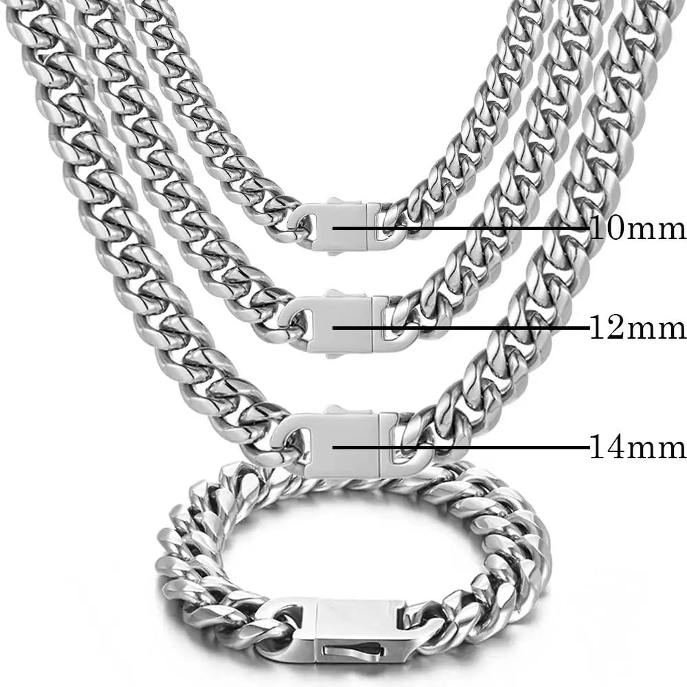8-16mm 316L Stainless Steel Chain Hip Hop Jewelry Curb Miami Cuban Link Chain Necklace Bracelet Gift for Men Women