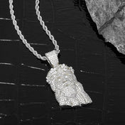 Floral Jesus Head Iced Out CZ Pendant Necklace — Gold