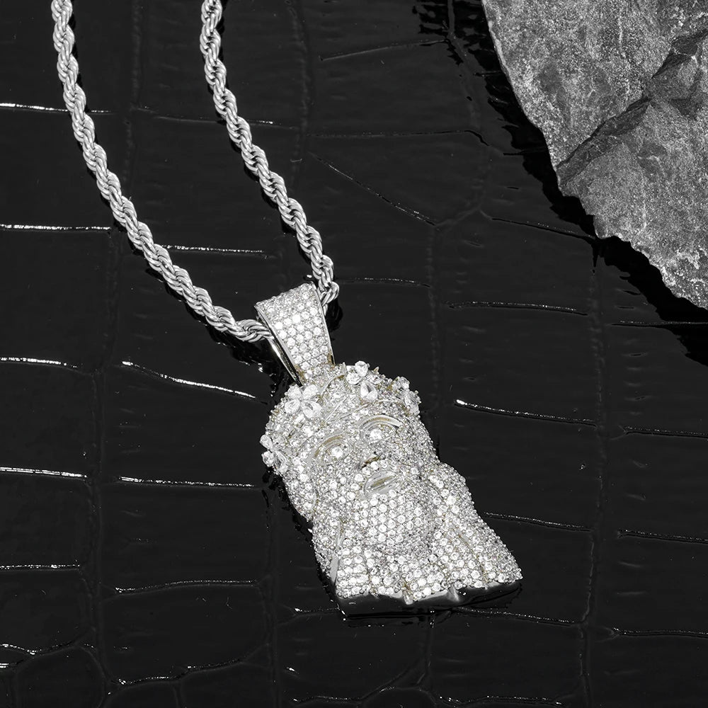 NUOYA Luxury Jewelry Iced Out Diamond Jesus Head Pendant 18K Gold Plated Micro Pave Zircon Hip Hop Pendant Jewelry Gift for Men