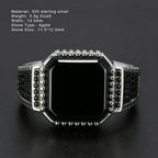 Genuine Solid 925 Sterling Silver Turkish Rings For Men Black Band With Stone Square Natural Onyx Vintage Male Jewelry Anelli