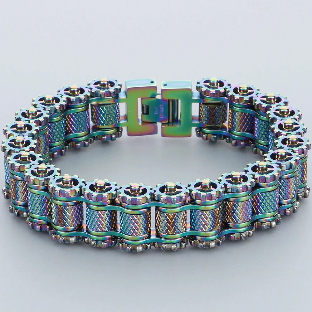 Casting Stainless Steel Man Bracelet 15MM Width Bike Motorcycle Chain Men's Bracelets & Bangles for Men 5 Color Bikers'