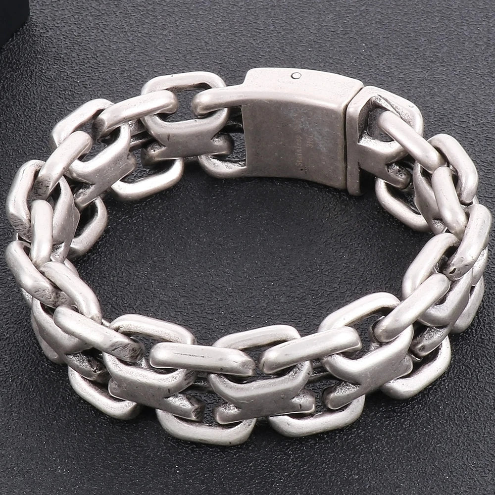 Chunky 23.5CM Chain Man Bracelet for Men On Hand Jewelry Polished Matte Stainless Steel Men's Bracelets Best Gifts for