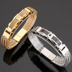 Luxury Bracelet for Men Gold Color 12MM Wide Stainless Steel Square Franco Link Chain Men's Wrist Bracelets With Magnet