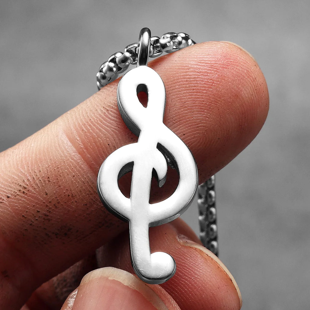 Music Symbol Gemstone Pendant — Stainless Steel