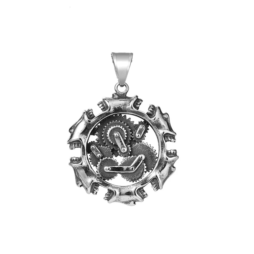 Steampunk Skull Gear Pendant — Stainless