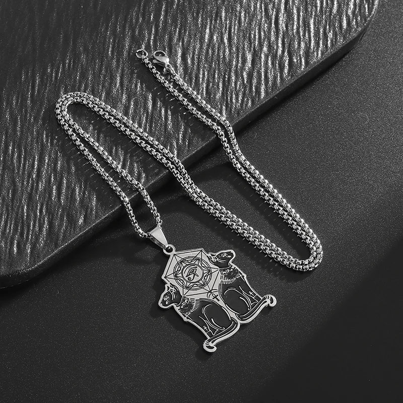 Eye of Horus Moon Goddess Bastet Stainless Steel Necklace for Men Women Mystical Ancient Egyptian Amulet Jewelry Gift
