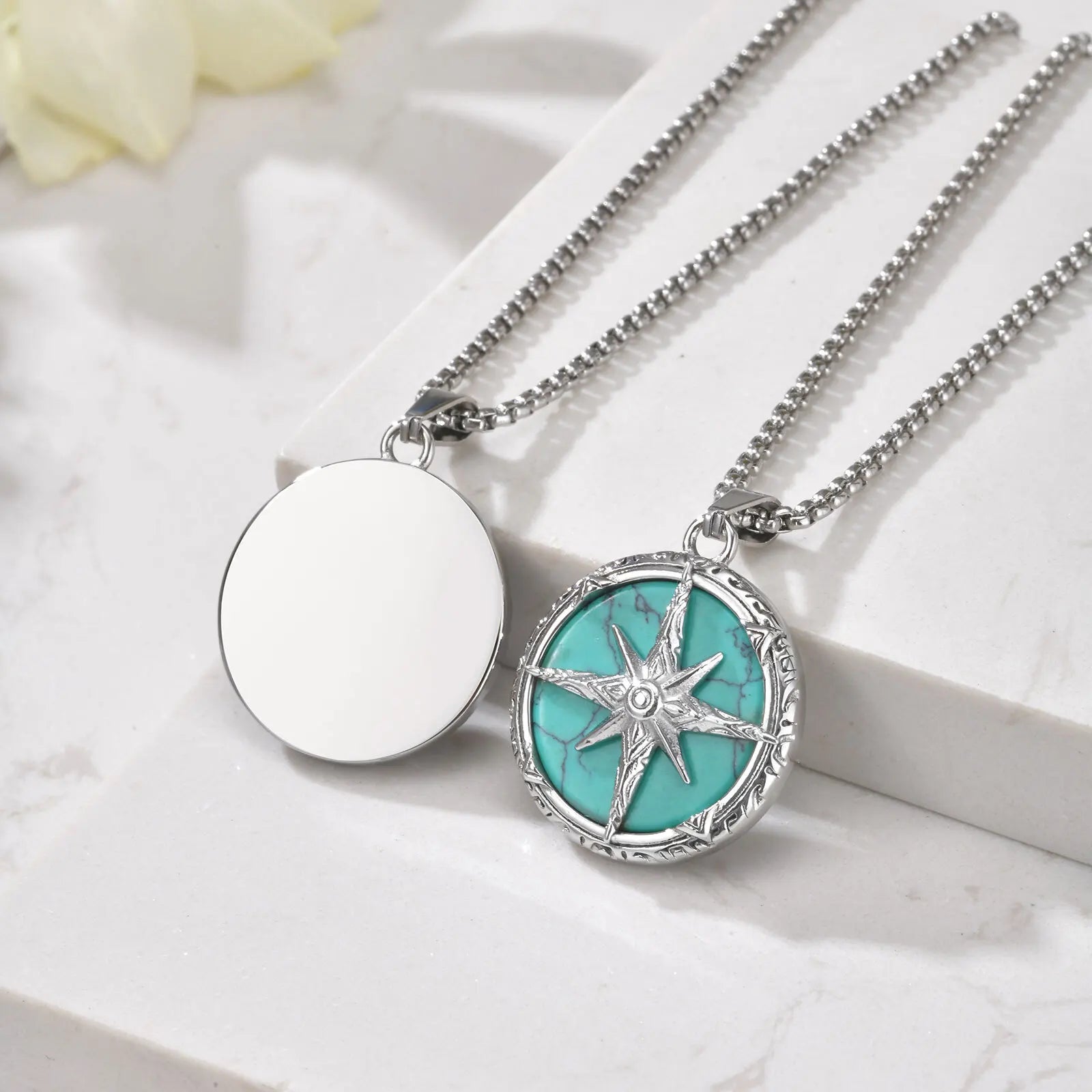 Eight-Pointed Star Stone Round Pendant Necklace