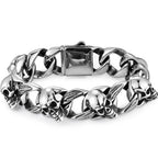 Punk Goth Matte Black Man Men's Bracelets Of Skull Head Cuban Link Chain Stainless Steel Skeleton Jewelry Boys Male