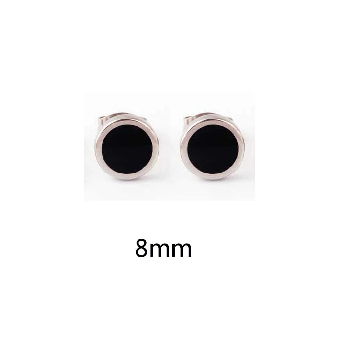 Round Stud Earrings 3 Pairs Set 6mm 8mm 10mm — Stainless Steel