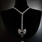 Gothic Personality Punk Necklace Long Gothic Bat Pendant Necklace Exaggeration Sweater Chain Jewelry Halloween Party Accessories