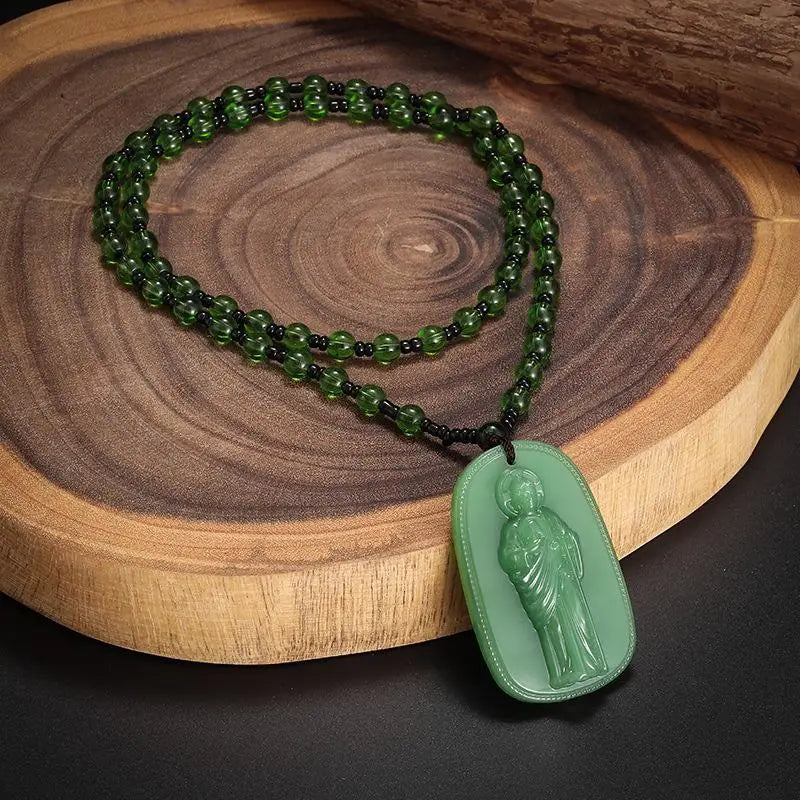 Exquisite Buddhist Imitation Jade Pendant Necklace For Men Women Religious Personality Amulet Buddha Necklace Accessories Gift