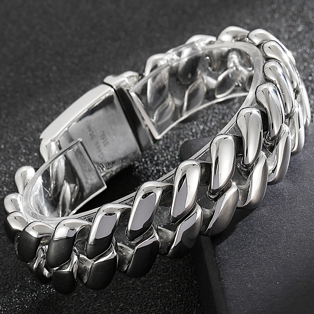 Steampunk Polished Casting Stainless Steel Bracelet for Man Hip Hop 20MM Wide Cuff Link Chain Wristband Birthday