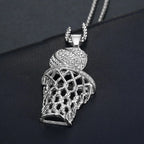 Hip Hop Stainless Steel Iced Out Pave Cubic Zirconia Basketball Basket Pendant With Chains Gold Color Hip Hop Necklace