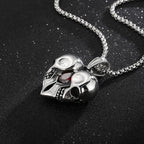 Skull Steel Pendant Punk Vintage Heart Red Stone