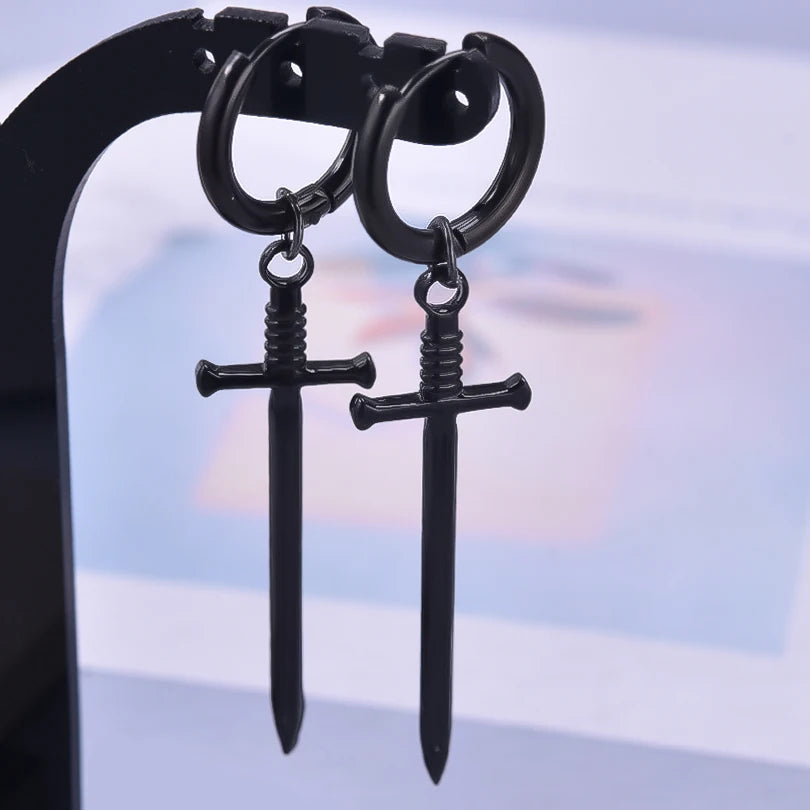 Spike Cone Drop Huggie Hoop Earrings for Men — Stainless Steel