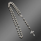 Vintage Catholic Rosary Necklace — Glass Bead Crucifix Cross