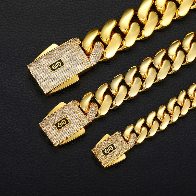 Iced Out Miami Cuban Link Bracelet for Men — Gold-Tone CZ, 20mm