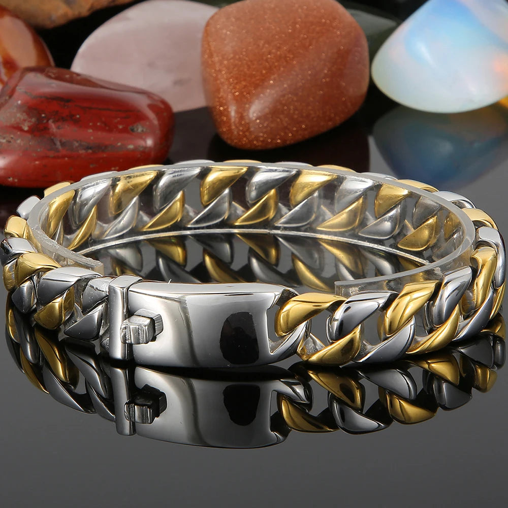 Massive 12/23MM Wide Curb Link Chain Men's Bracelets & Bangles In 316L Stainless Steel Strap Hand Bands for Man Mannen