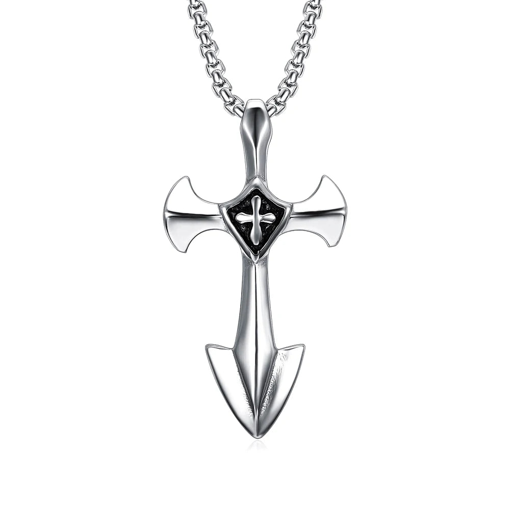 Templar Cross Steel Pendant Vintage Punk Knight