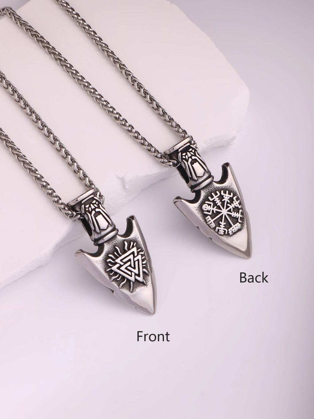 Viking Arrowhead Valknut Pendant Necklace — Stainless Steel