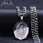 SAINT ANTHONY PRAY FOR US Stainless Steel Archangel Necklace Women/Men Silver Color Flower Necklaces Jewelry religieux
