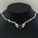 Aesthetic Goth Devil Heart Barbed Wire Choker Necklace Punk Hip Hop Jewelry Y2K Vampire Little Thorns Chain Choker Gift