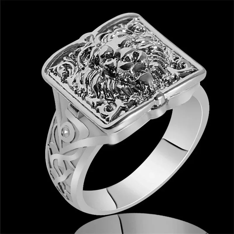 Dragon, Lion & Skull Flip-Top Signet Ring — Two-Tone