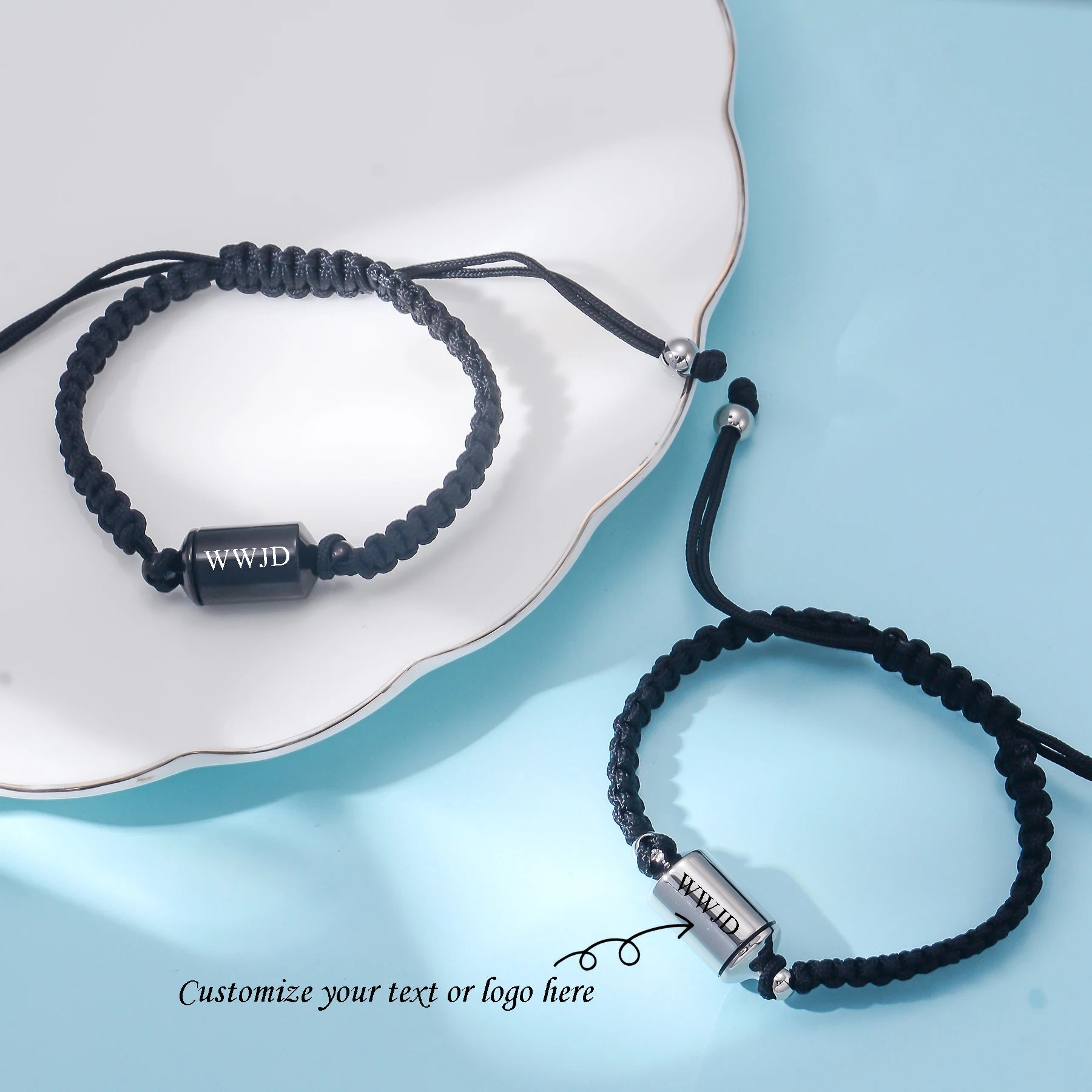 Custom Cylinder Urn Adjustable Braid Bracelet for Women Men Stainless Steel Cremation Ashes Memorial Keepsake Jewelry